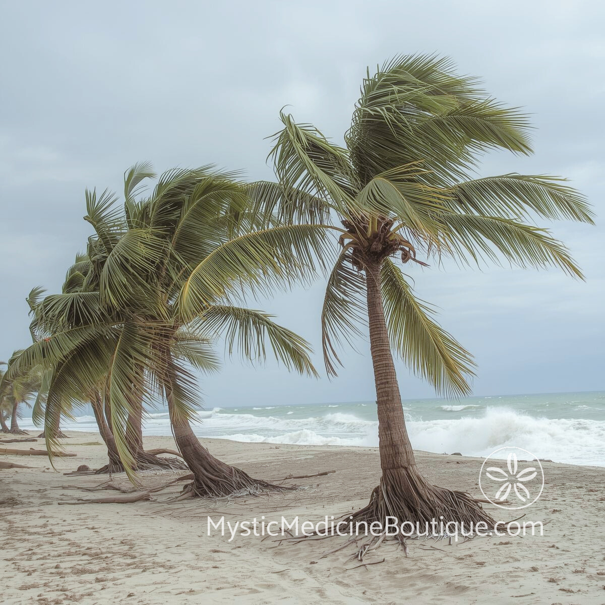 Palm trees bending in tropical storm demonstrating empath crisis protection through flexible resilience and deep grounding