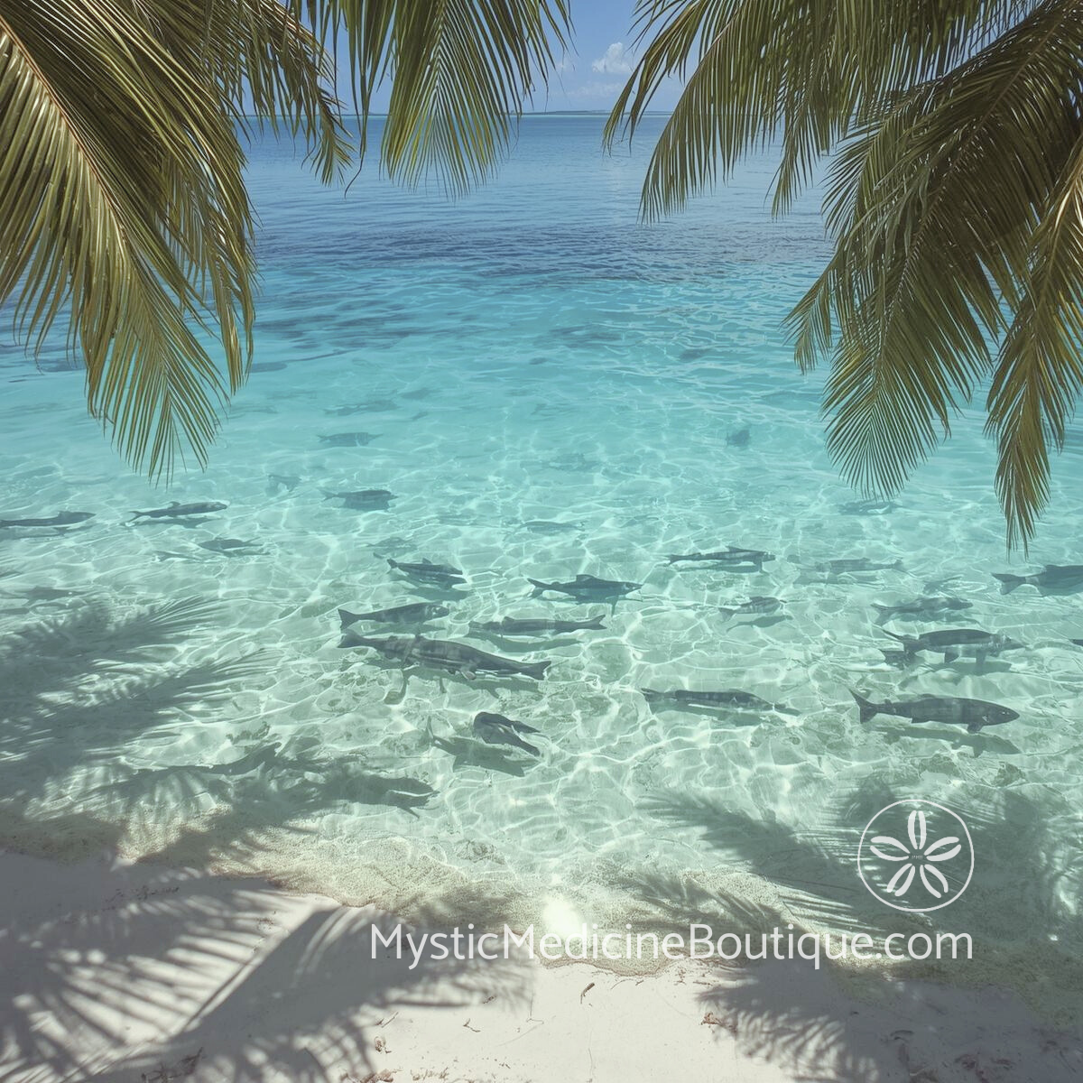 Clear tropical beach with palm trees representing psychic attack recognition and identifying negative energy directed at you