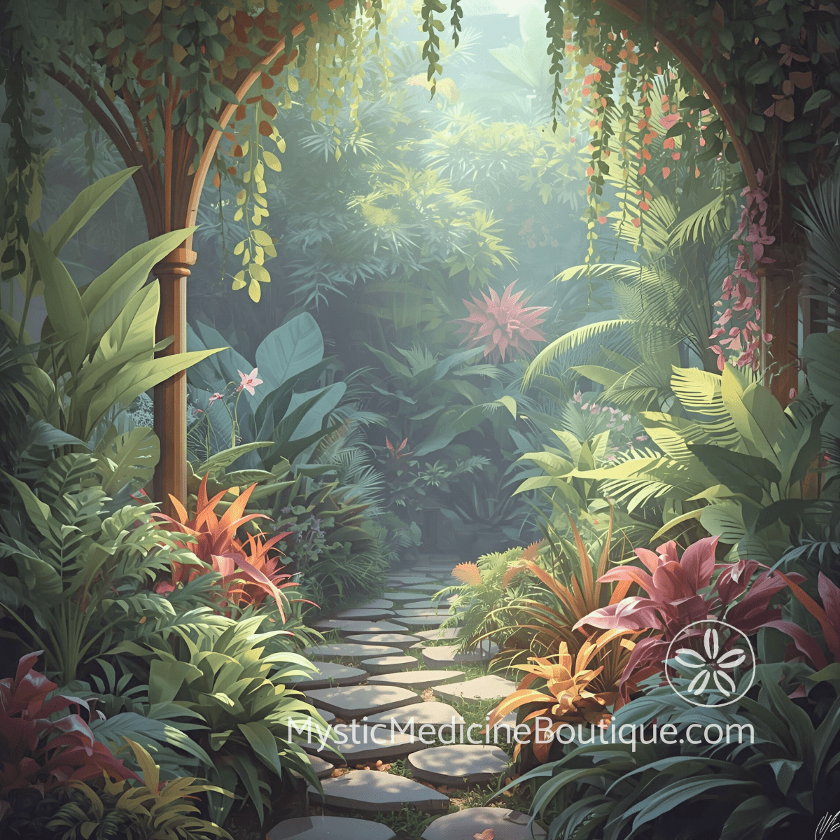 Ethereal forest garden path representing the spiritual journey through grief and identity reconstruction after losing a best friend