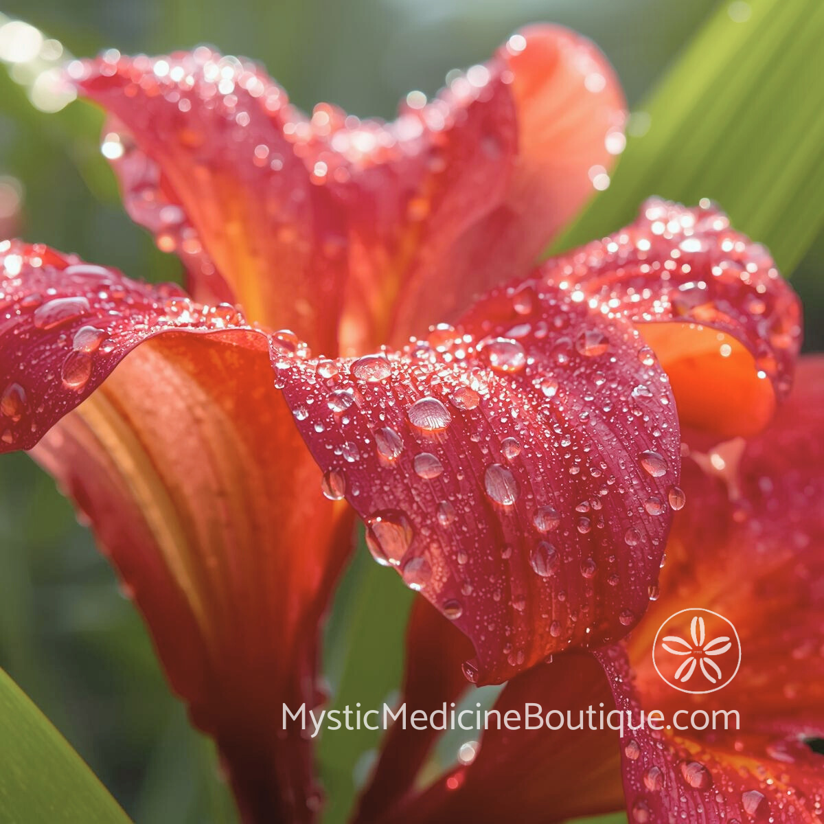 Red lily flowers with water droplets representing the profound sadness and tears of the betrayal grief stage