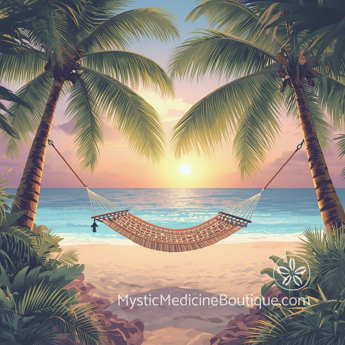 Empty hammock on tropical beach representing sustainable spiritual boundary maintenance without constant exhaustion