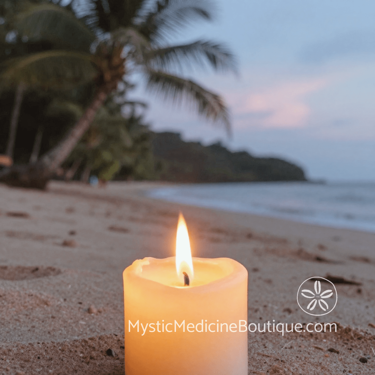 Candle burning on beach at dusk representing crown chakra healing and divine reconnection after faith crisis
