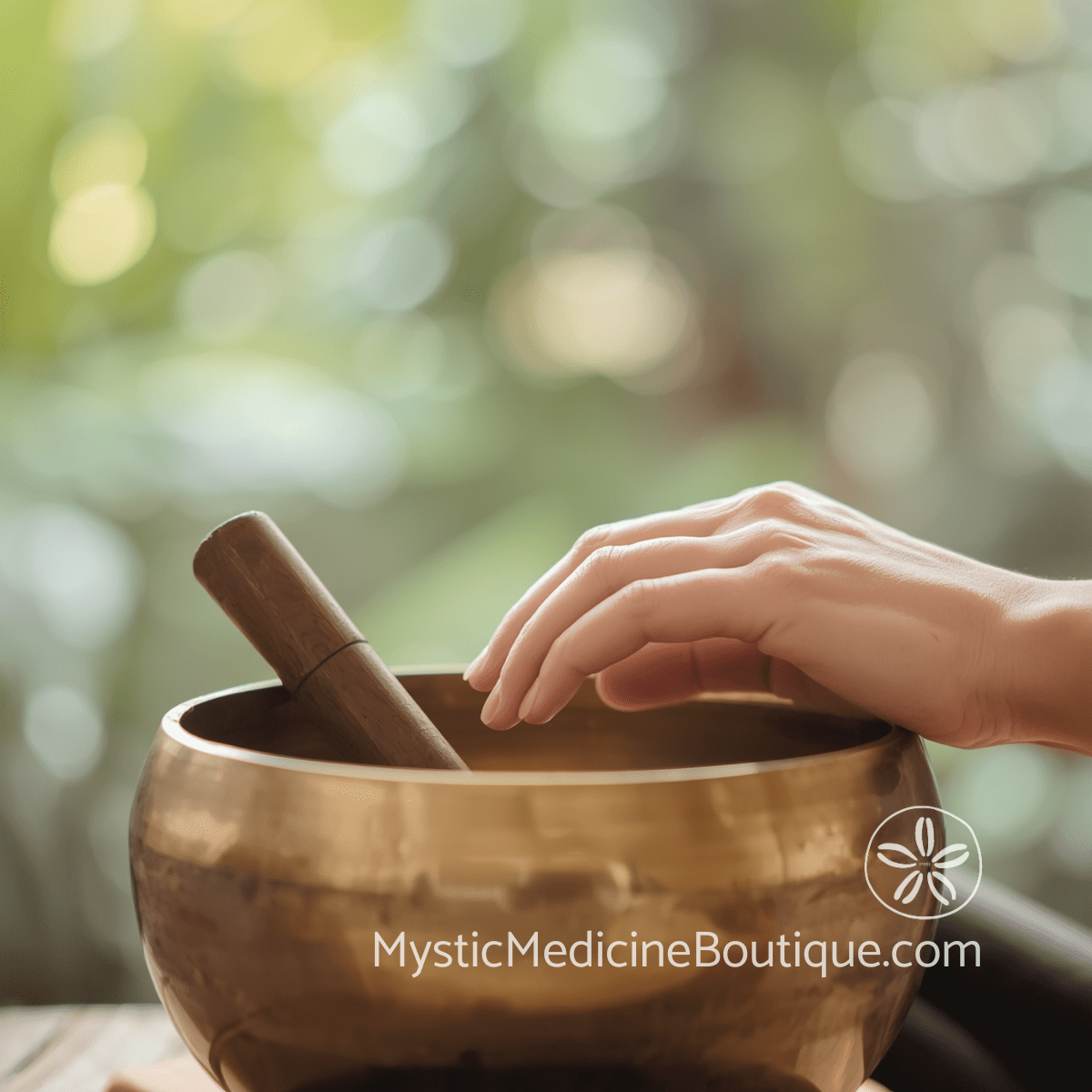 Singing bowl and hand for daily shadow work maintenance practices during illness and grief
