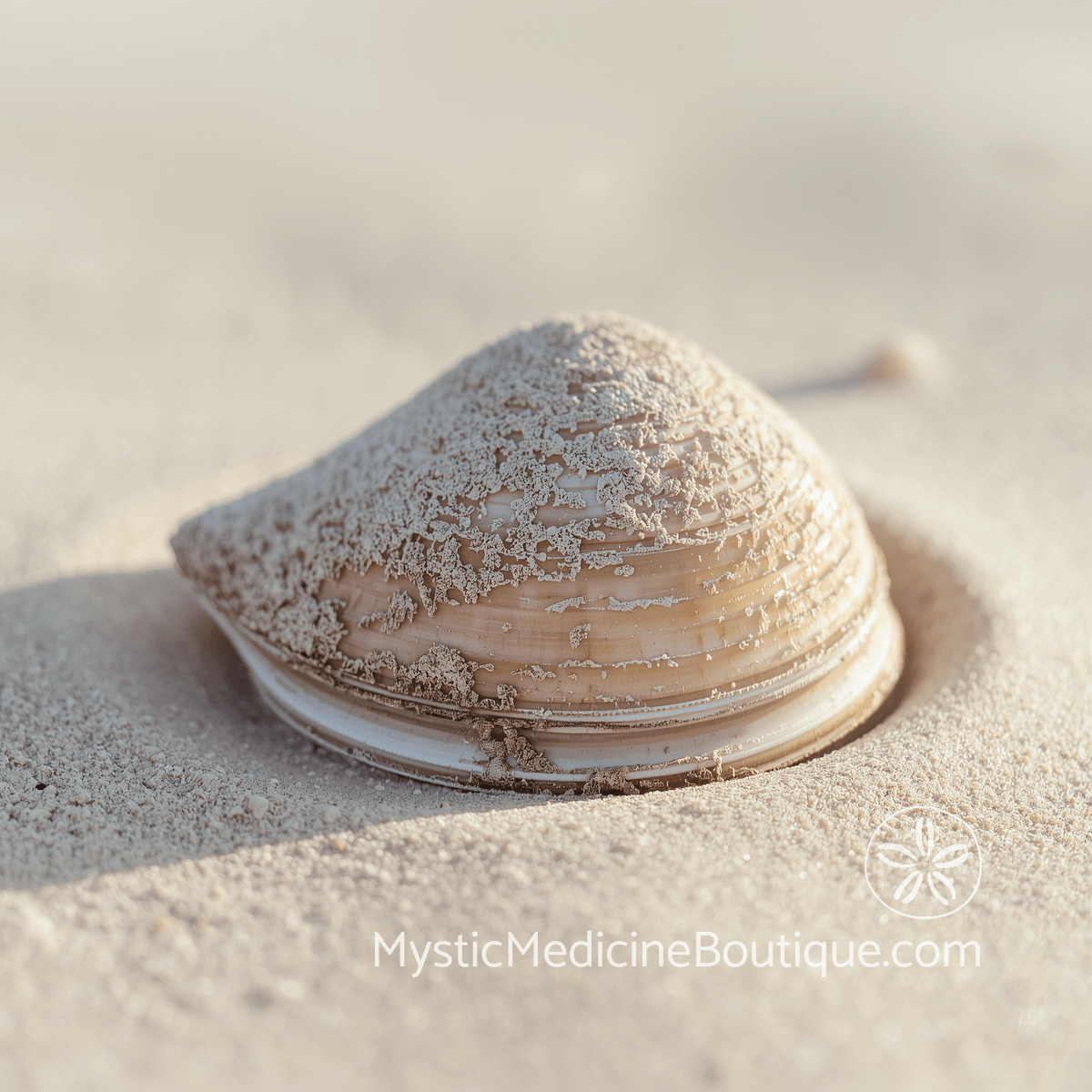 Weathered clamshell tightly closed on pale sand in warm light — emotional armor and physical signs of heart chakra crisis during spiritual emergency, explained by an RN Reiki Master