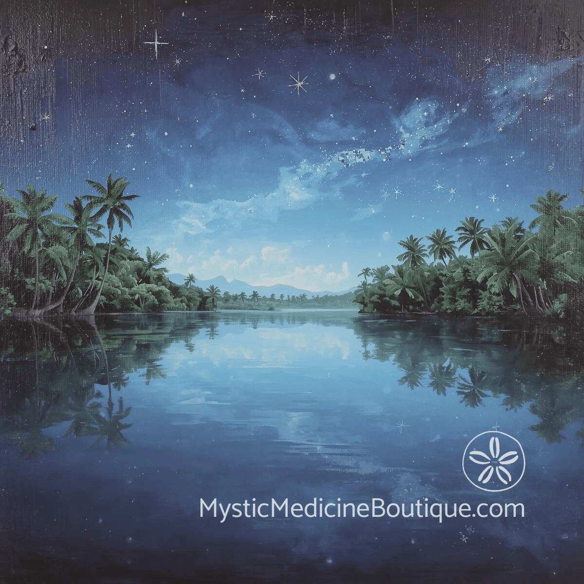 Illustrated starlit tropical lagoon at night representing empath sleep protection and preventing energy absorption during vulnerable unconscious hours