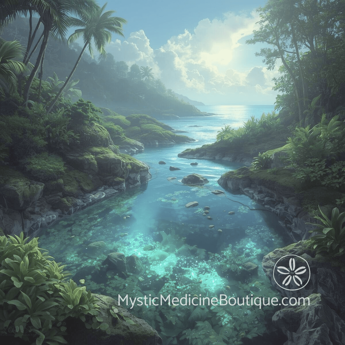 Lush tropical jungle river scene — energy vampire defense during healing and recovery