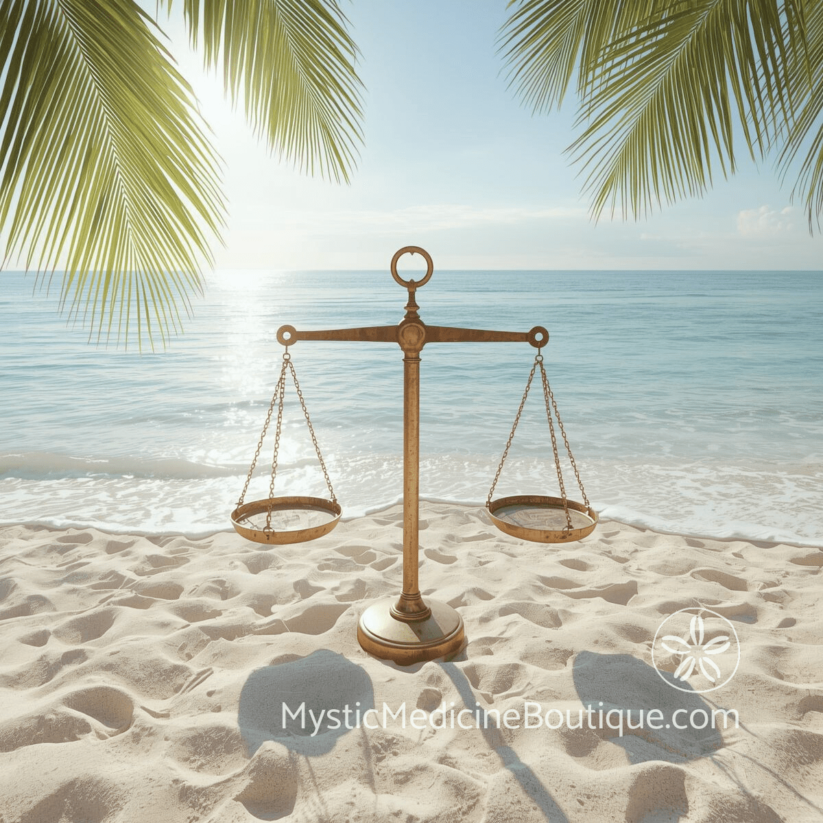 Gold balance scales on sandy beach representing energy vampire versus genuine need discernment