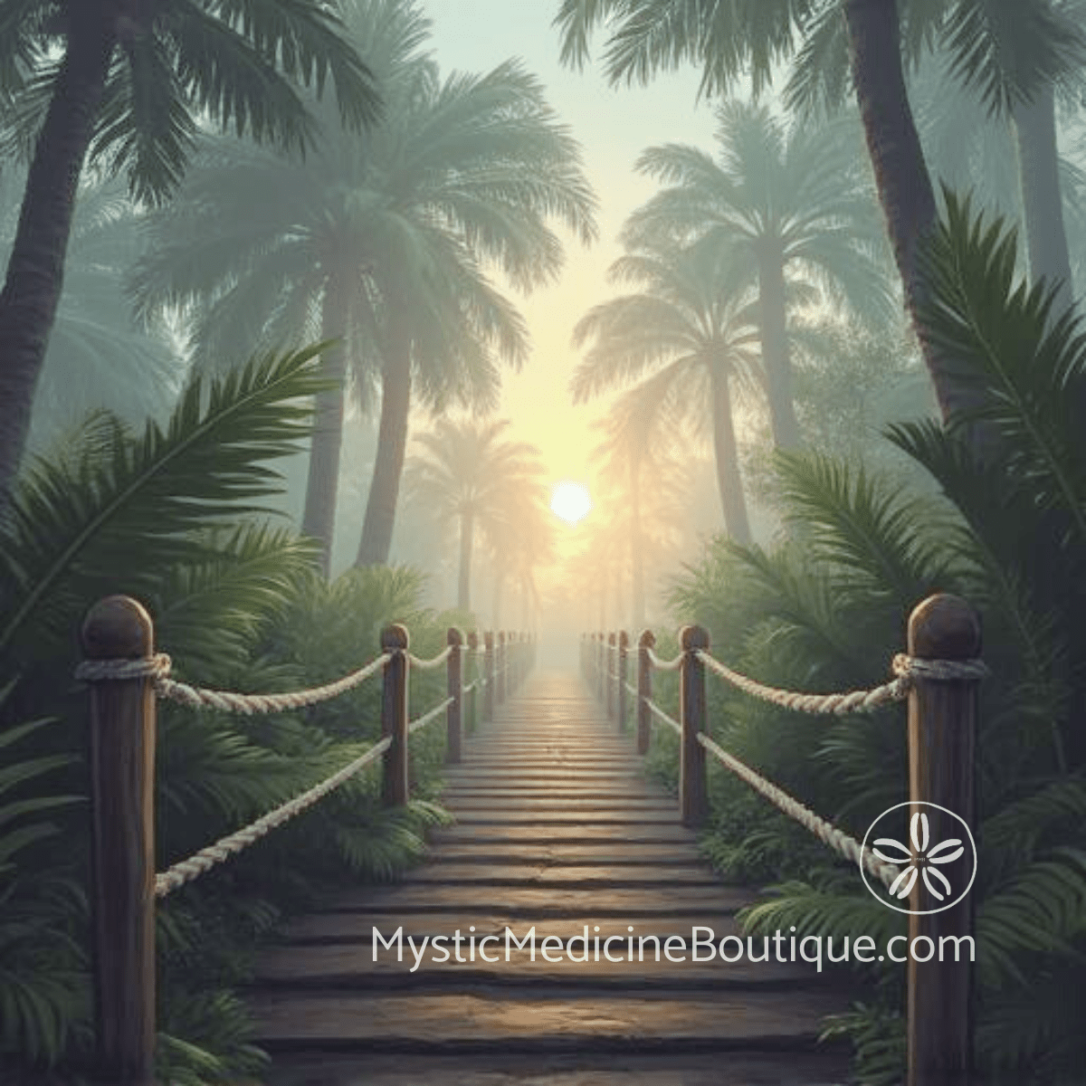Tropical palm pathway at sunrise representing enforcing spiritual boundaries when limits are violated