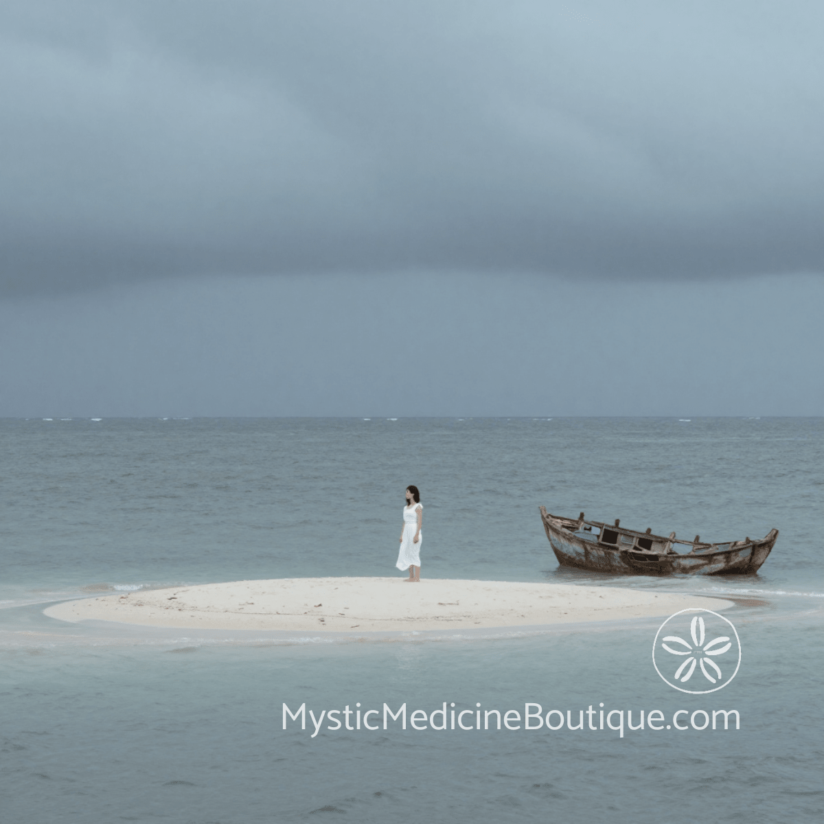 Person standing alone on sandbar with abandoned boat representing financial ruin plus family estrangement compound crisis