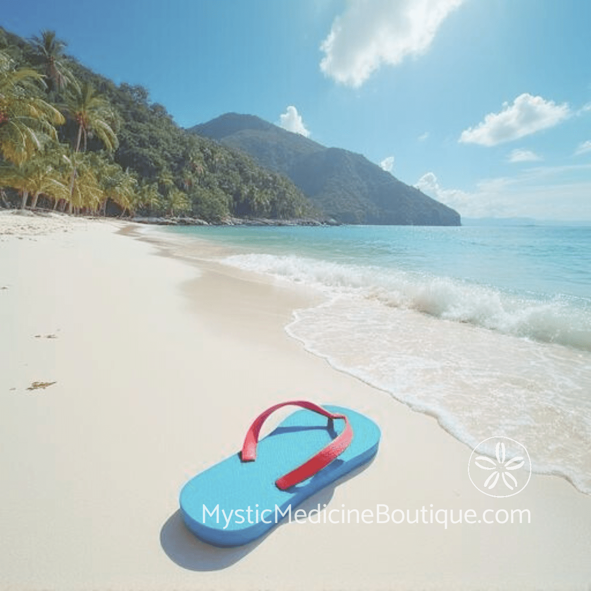 Abandoned flip-flop on tropical beach representing loneliness and loss after friendship betrayal spiritual emergency