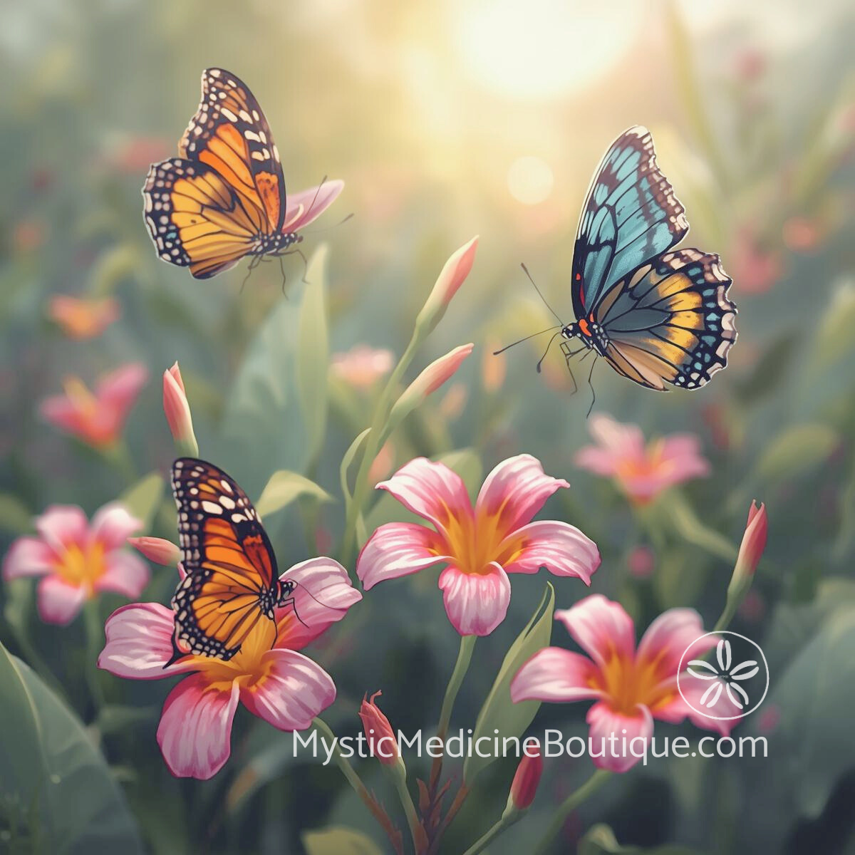 Butterflies and pink flowers representing friendship spiritual boundaries and healthy limits in close social connections