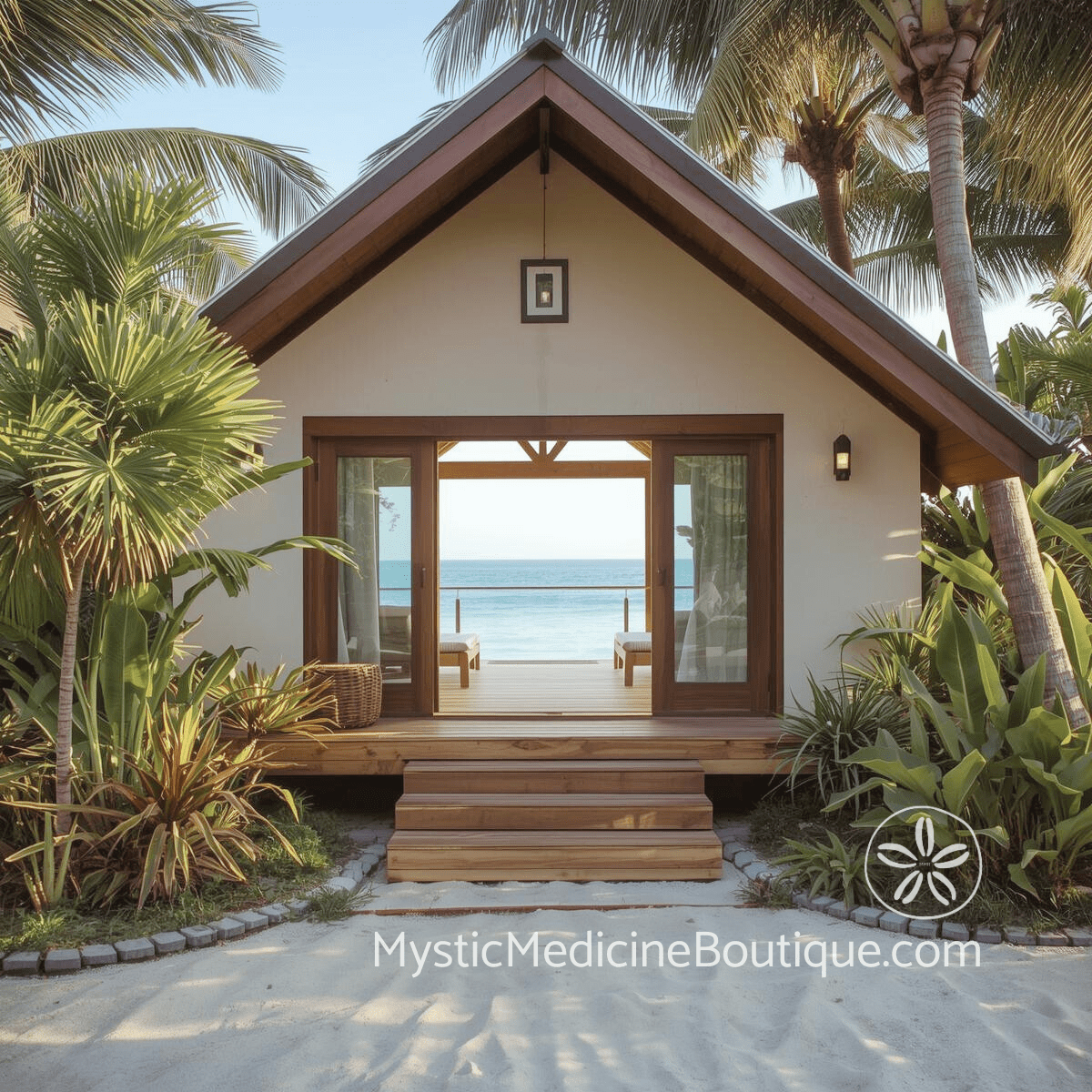 Tropical home entrance representing psychic protection and sacred sanctuary for empaths