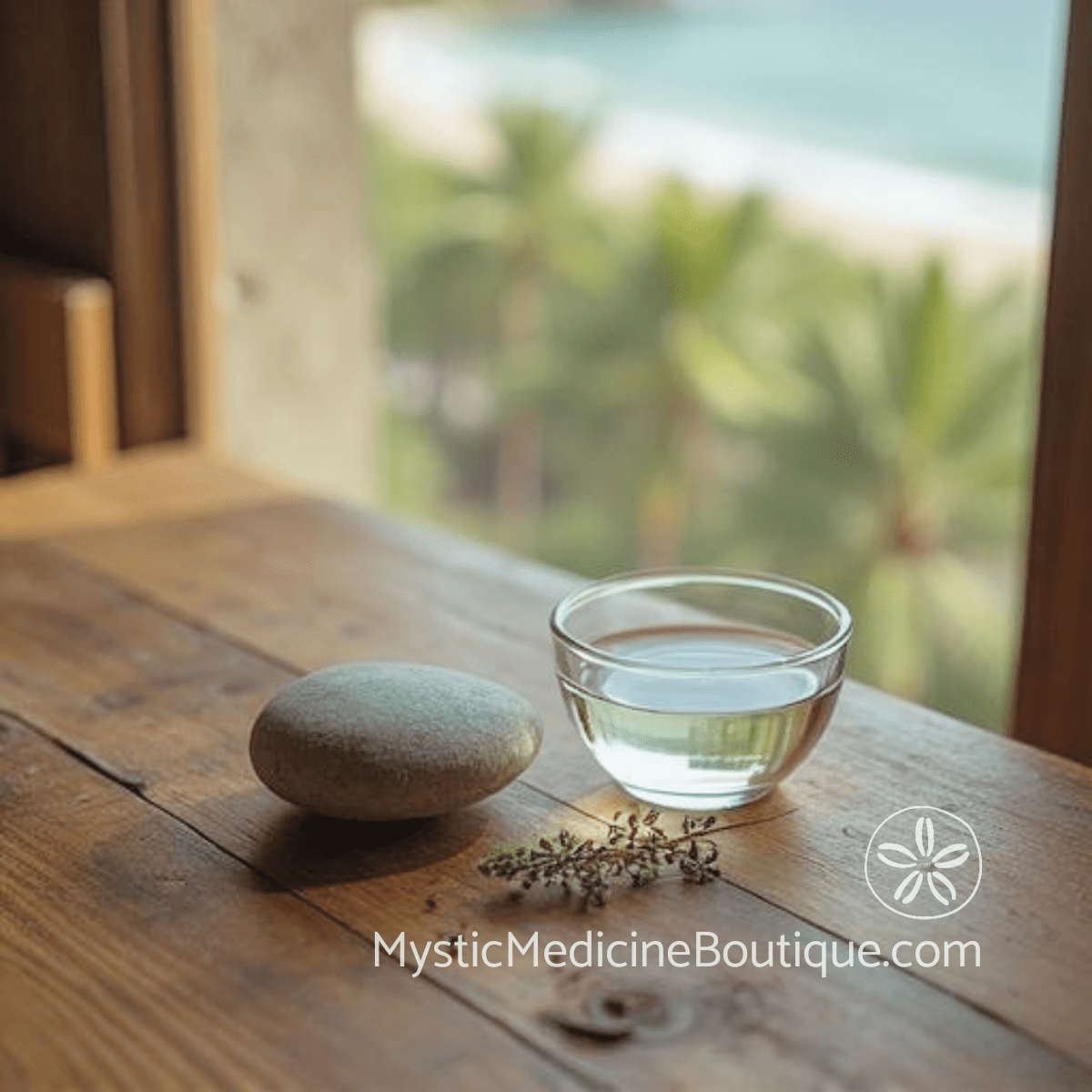 Stone and palo santo on a wooden surface in soft coastal morning light — how empaths stop overwhelm before it starts, RN Reiki Master explains