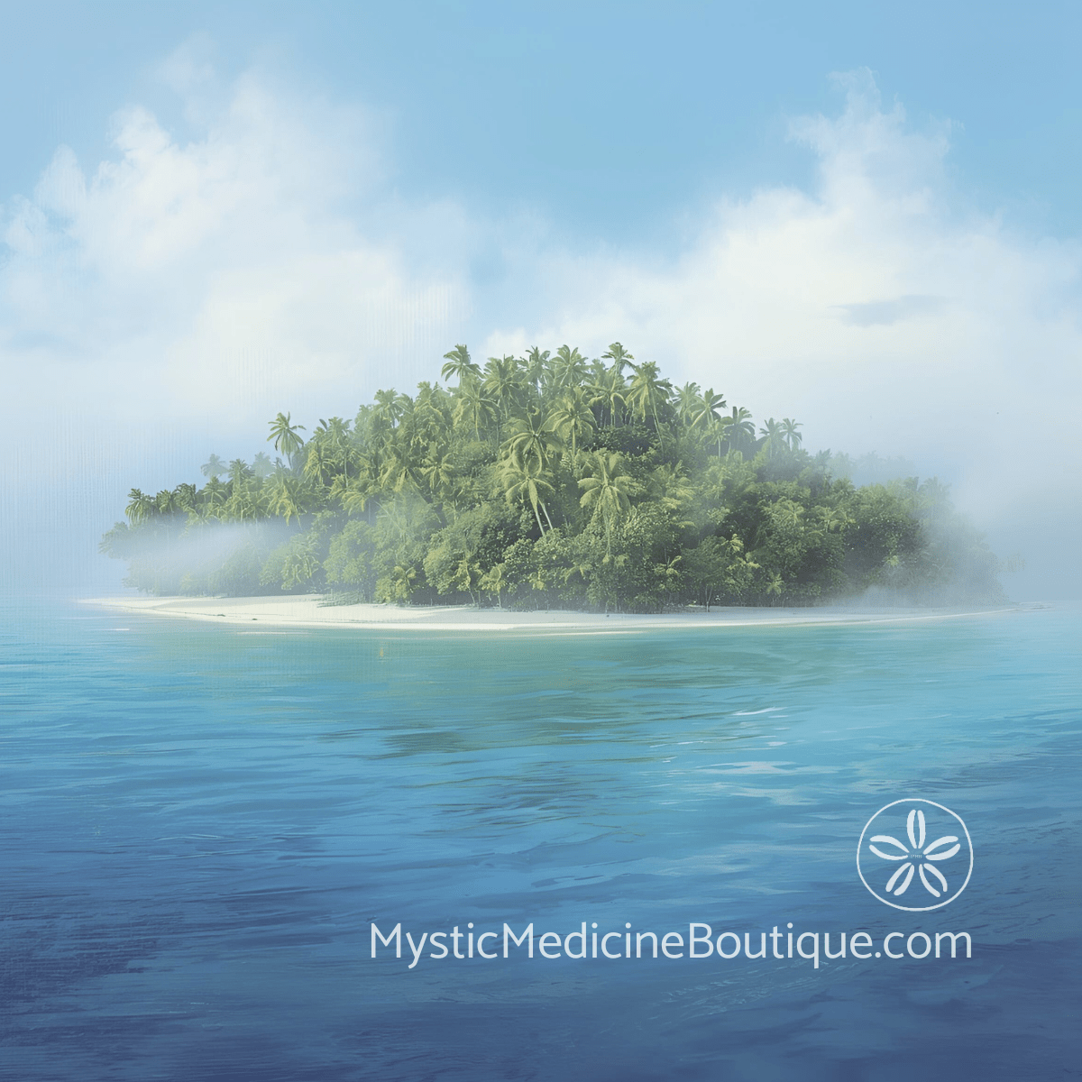 Tropical island at sea representing caregiver spiritual emergency and finding grounded guidance when caregiving shatters meaning and self