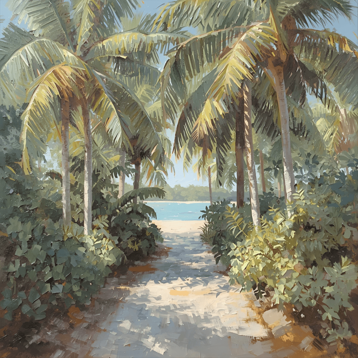 Tropical palm path leading to calm water — grounding imagery for kundalini crisis stabilization guide