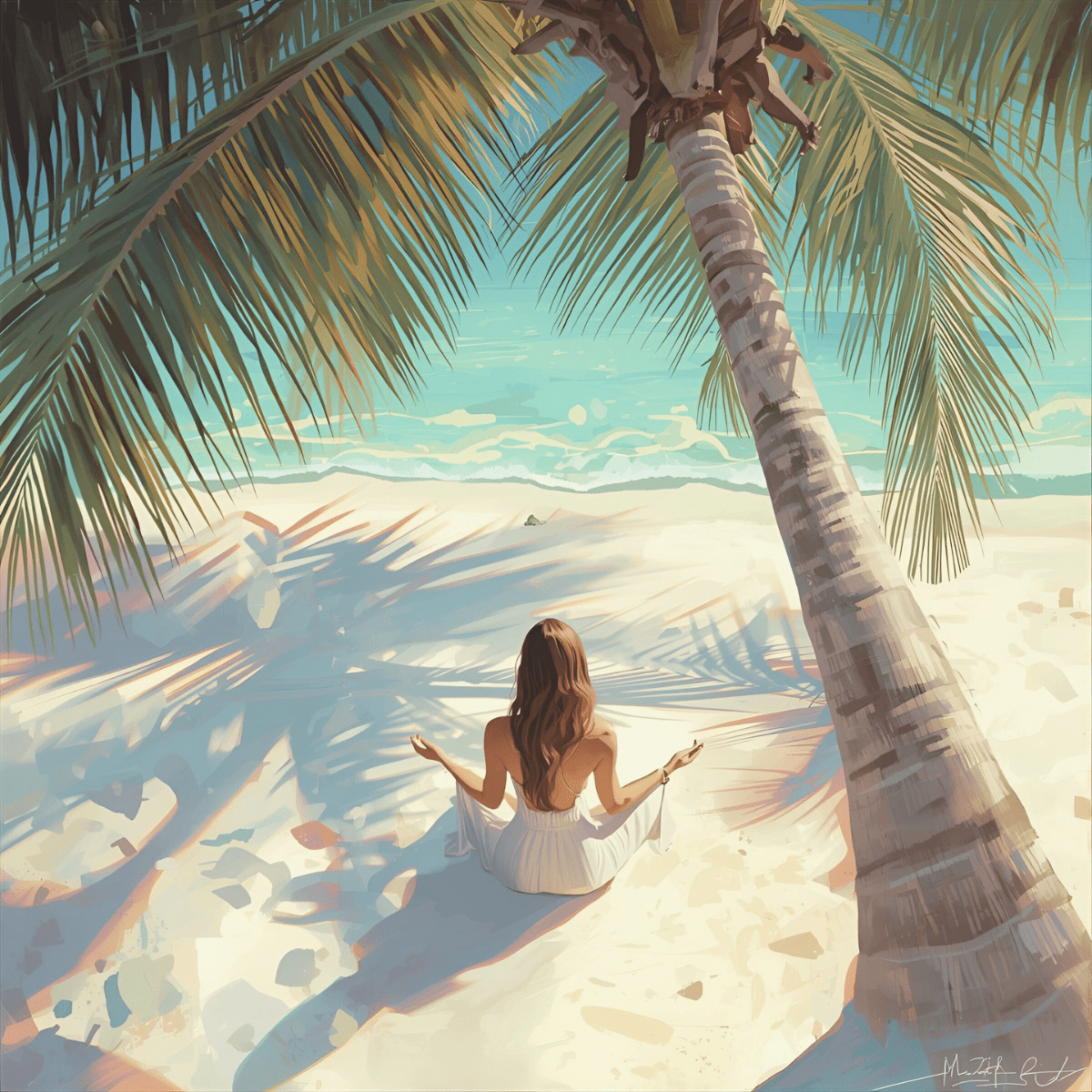 Woman meditating on beach representing shadow work during spiritual crisis and navigating hidden patterns when life falls apart