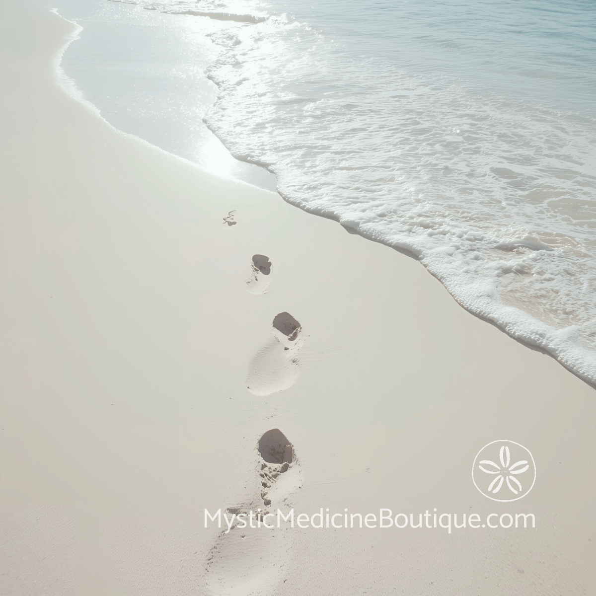 Footprints on beach sand representing navigating spiritual crisis in the first days after disaster