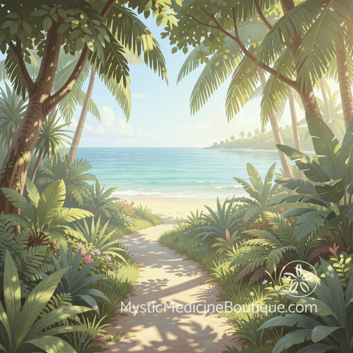 Tropical jungle path to beach representing navigating spiritual emergency after friend group loss