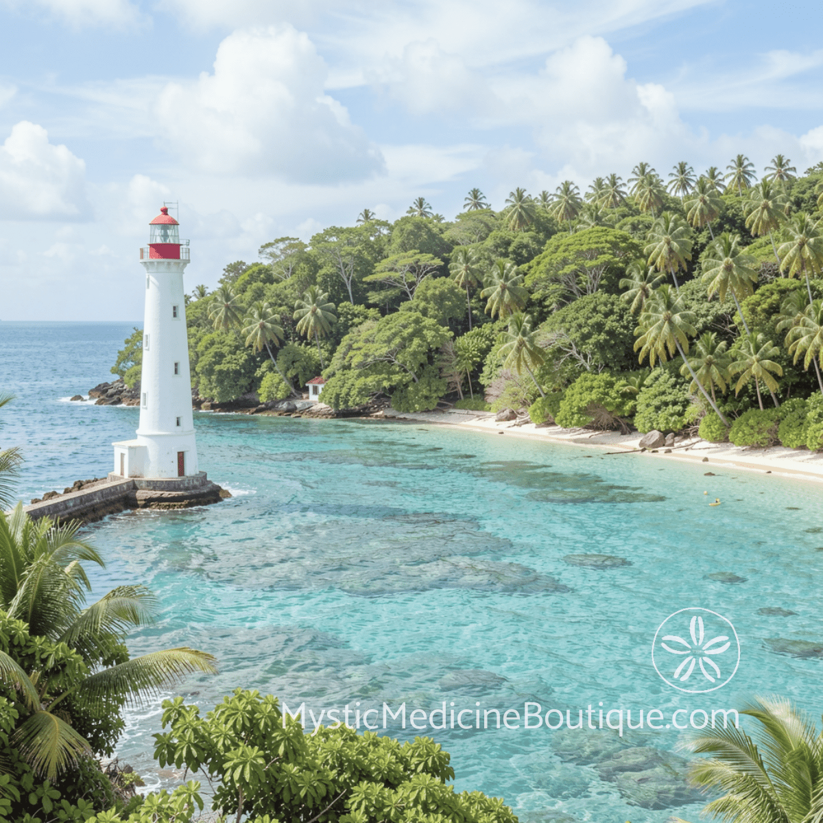 Tropical lighthouse on coastal island — navigating repeated rejection spiritual emergency grounding and support