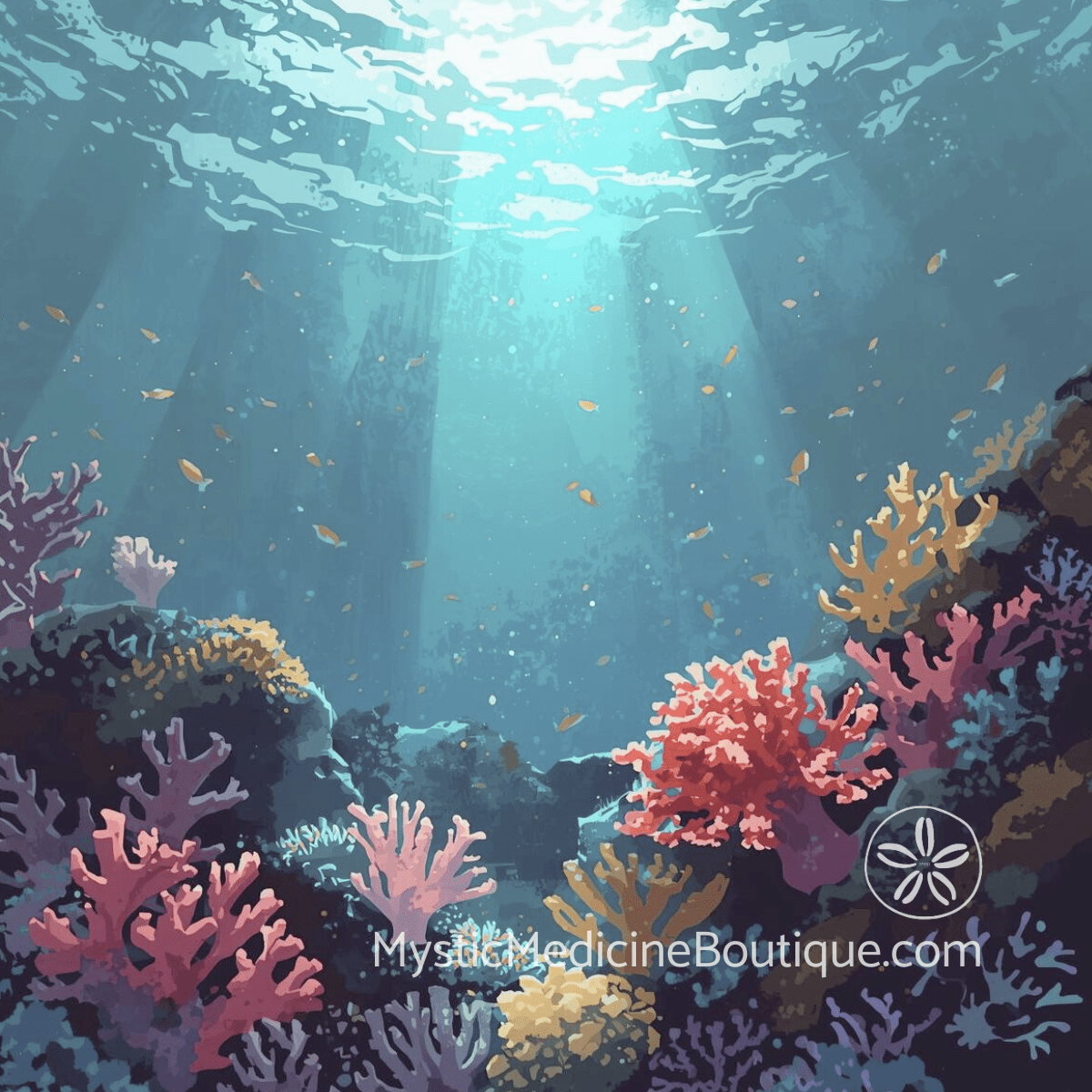 Underwater coral reef with light rays representing identity theft spiritual crisis recovery and rebuilding trust in reality through seven phases