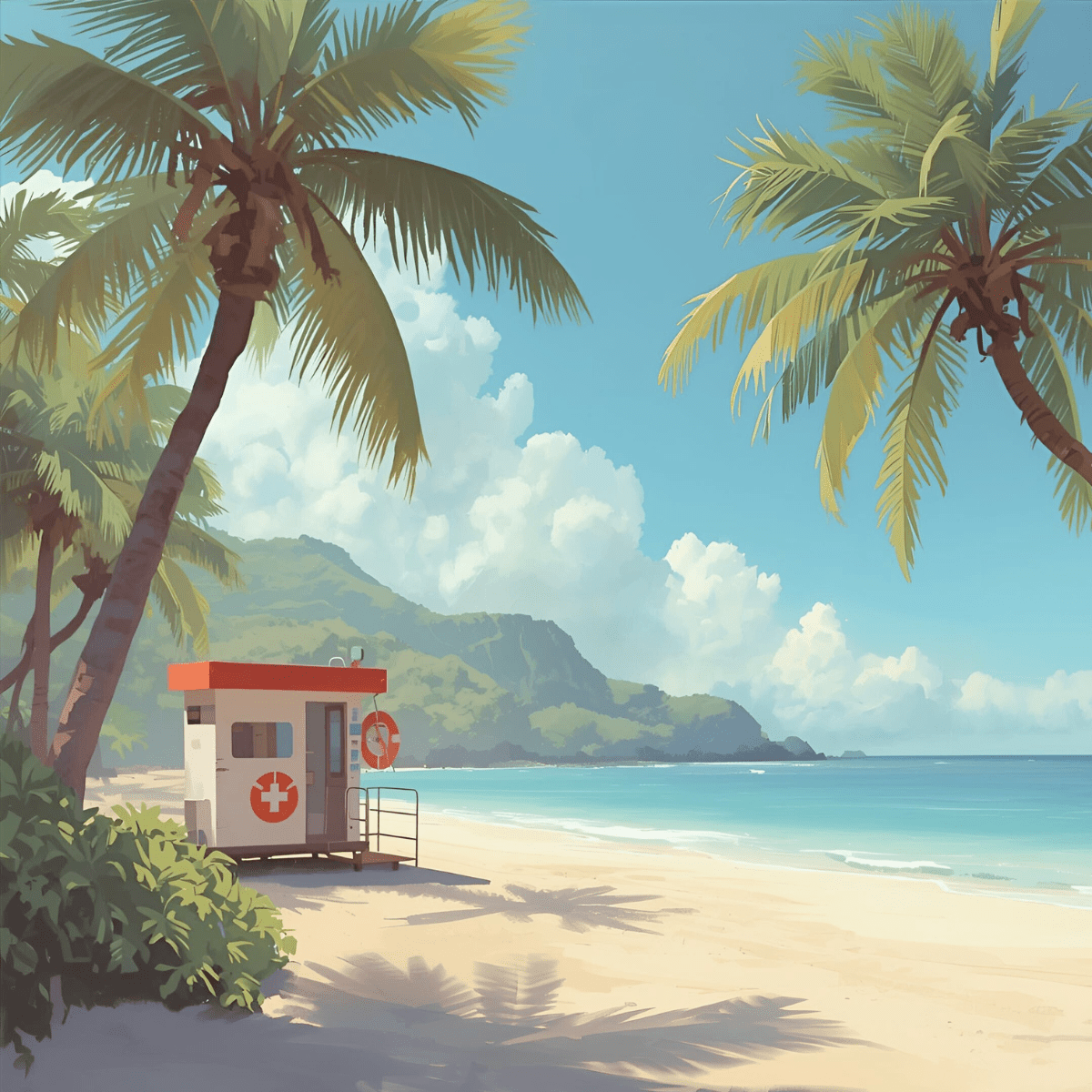 Tropical beach with lifeguard station representing kundalini spiritual emergency medical and energy healing perspective by an RN Reiki Master