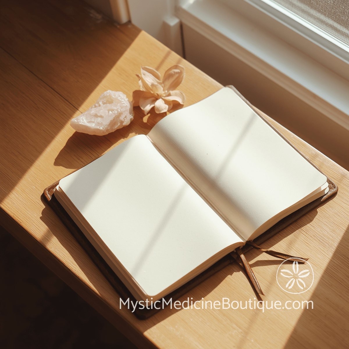 Journal and rose quartz in soft coastal light — long-term empath energy practices that still work when life gets complicated, RN Reiki Master explains