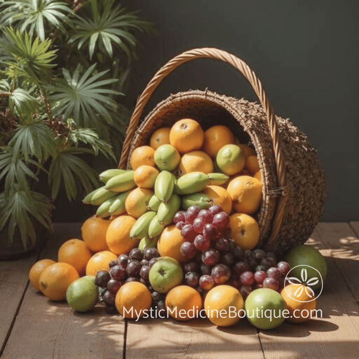 Overflowing fruit basket representing endless giving and self-abandonment in people-pleasing boundary patterns