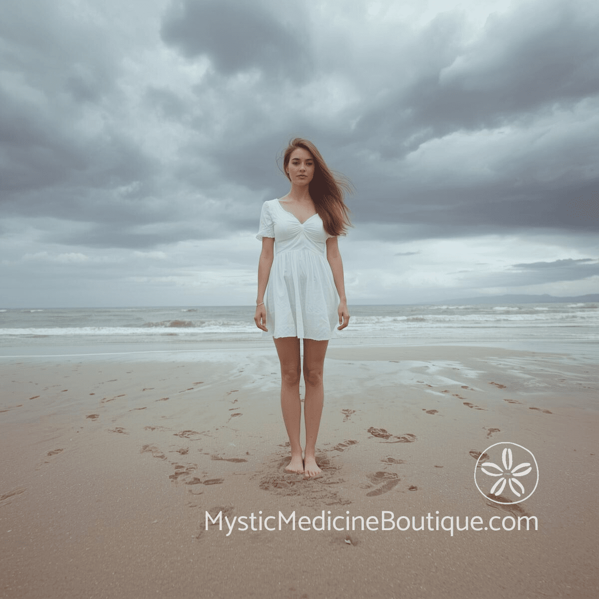 Woman standing alone on stormy beach representing isolation of public betrayal and humiliation