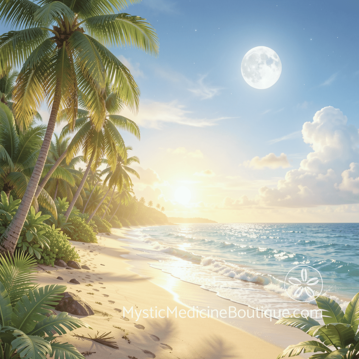 Tropical moonrise beach — rejection trauma loop spiritual emergency RN Reiki Master perspective on repeated abandonment