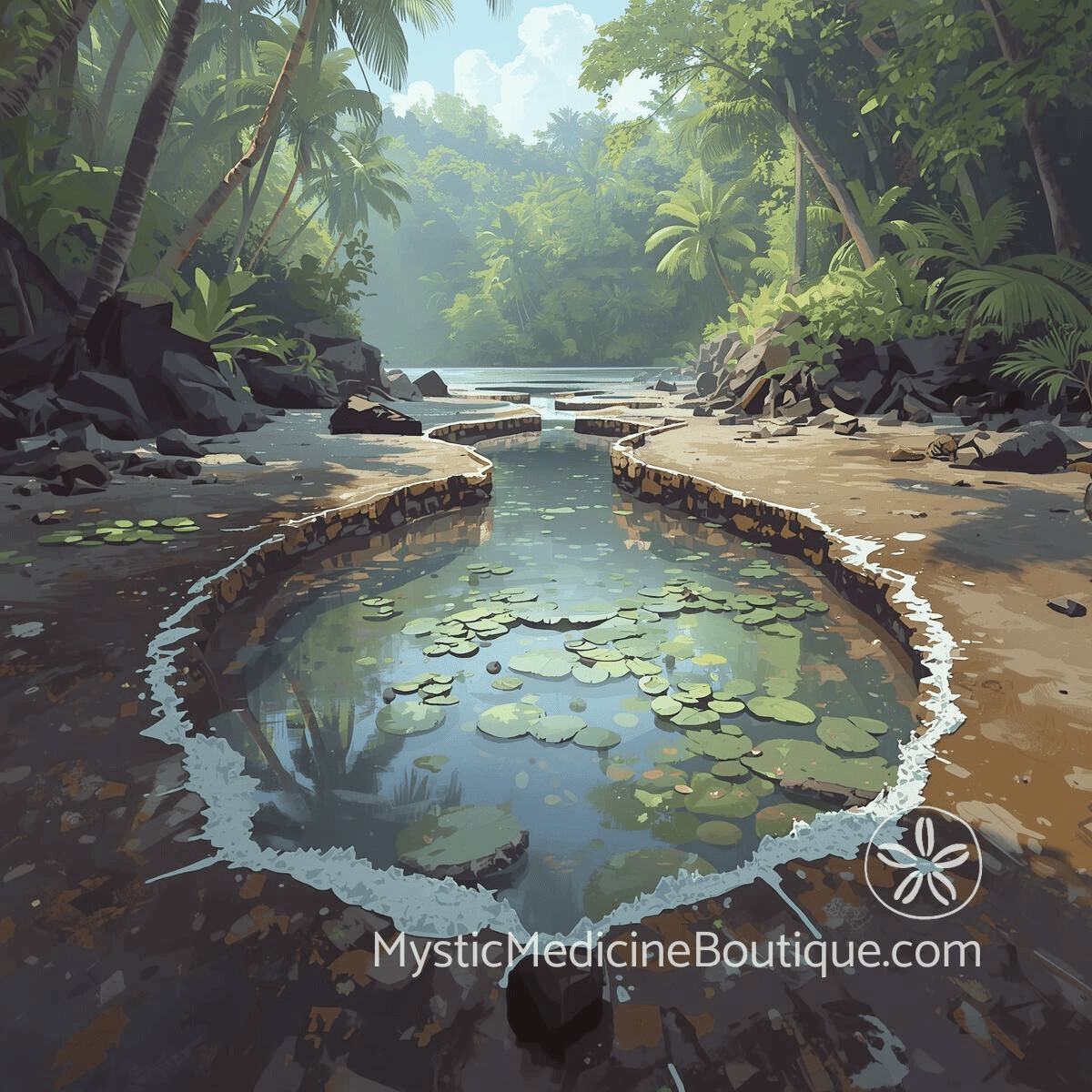 Secluded jungle pool with salt ring — recognizing energy vampire drain signs before chronic depletion takes hold