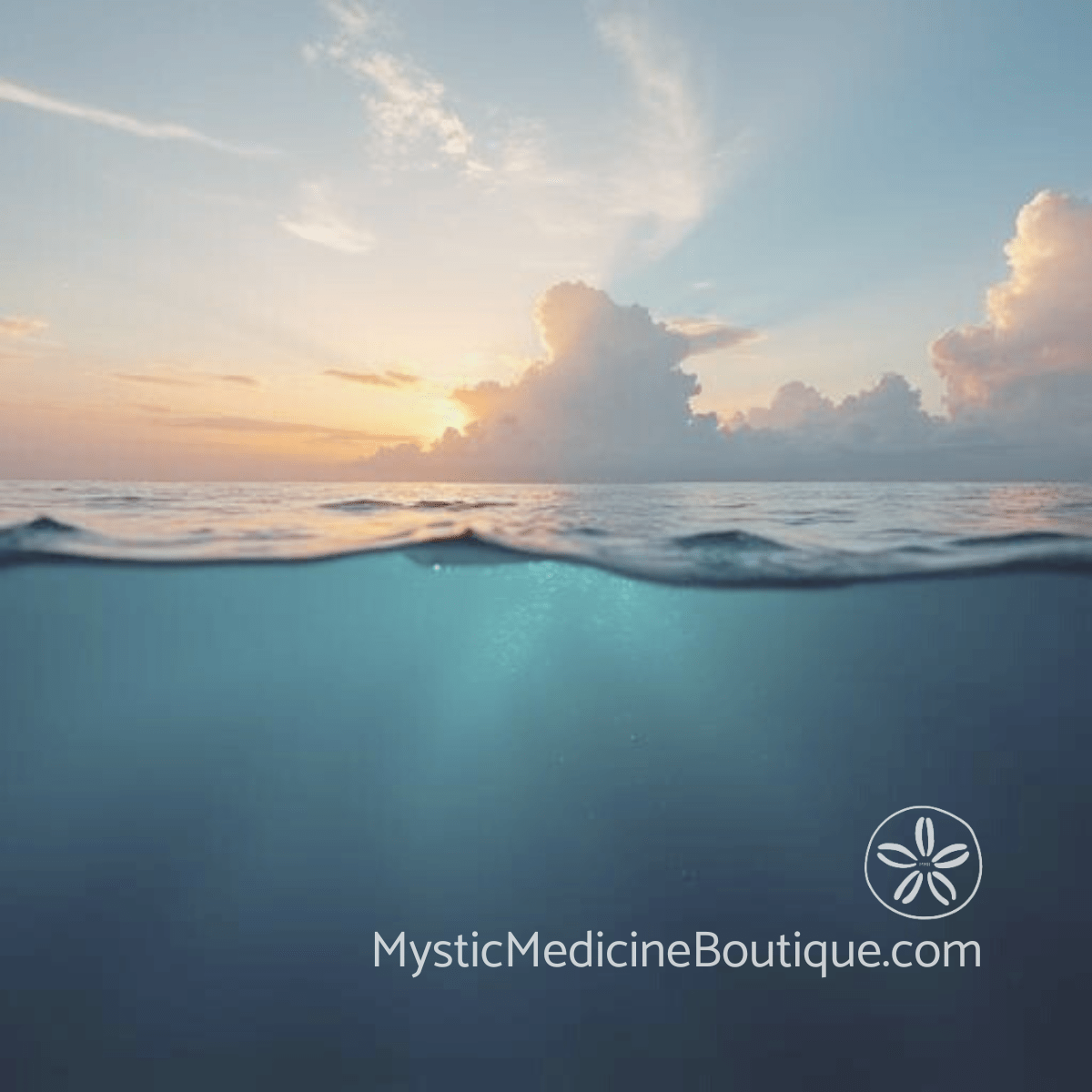 Ocean surface and underwater split representing spiritual awakening plus divorce compound emergency