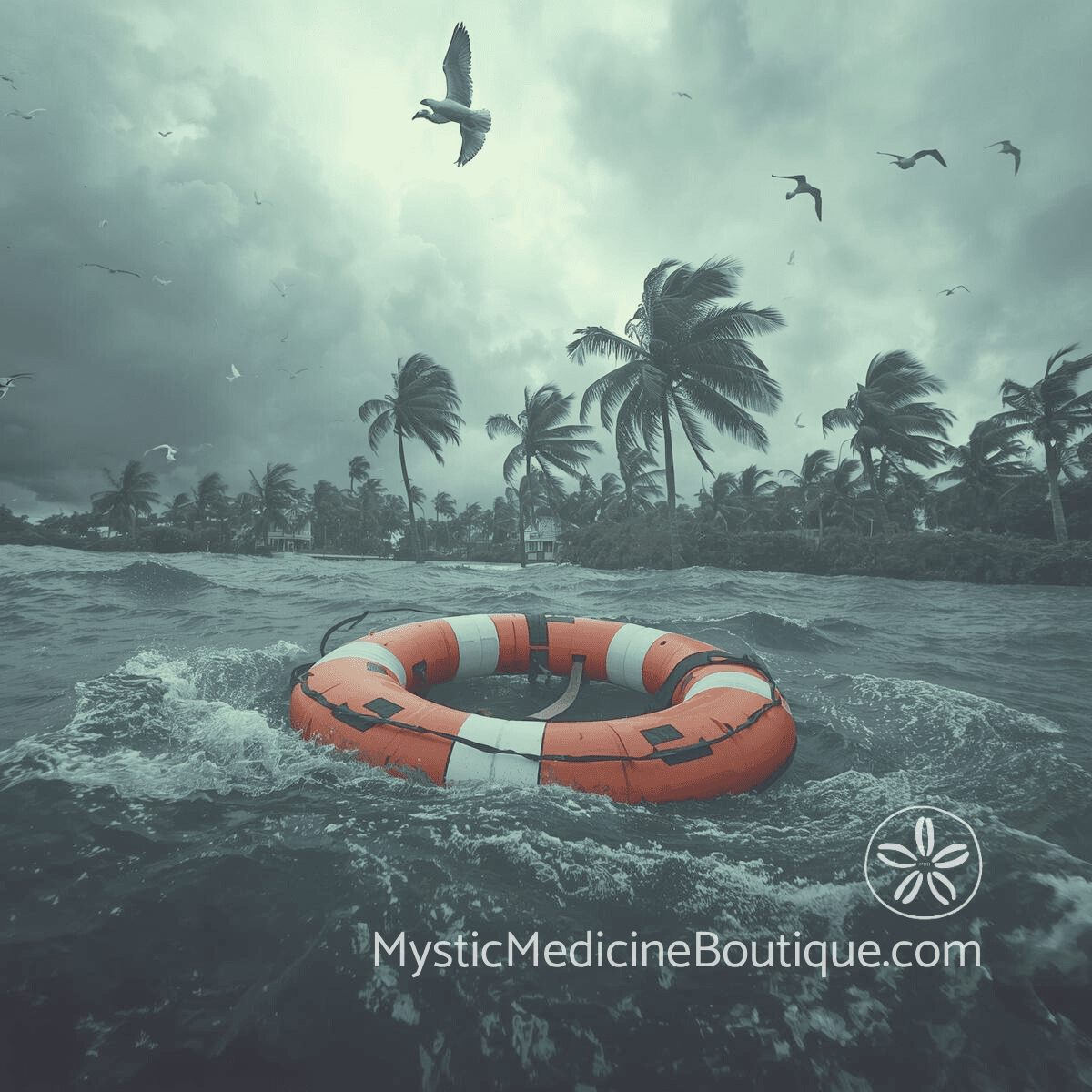 Life preserver in stormy water representing spiritual boundary protection during crisis when normal defenses collapse