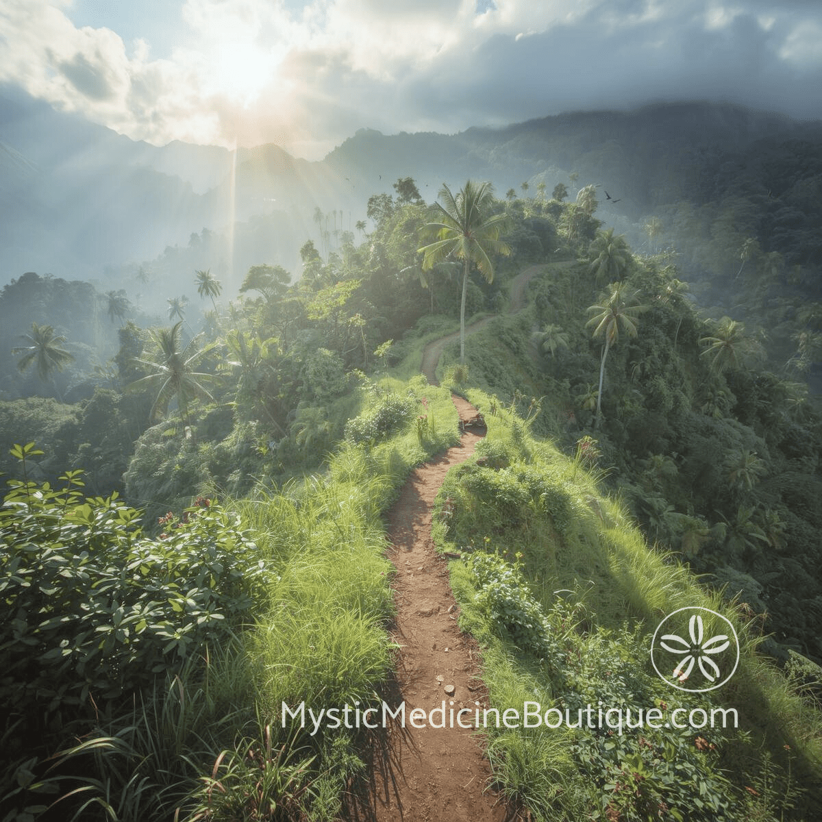Lush tropical hillside path representing spiritual reckoning integration and living authentically after everything changes