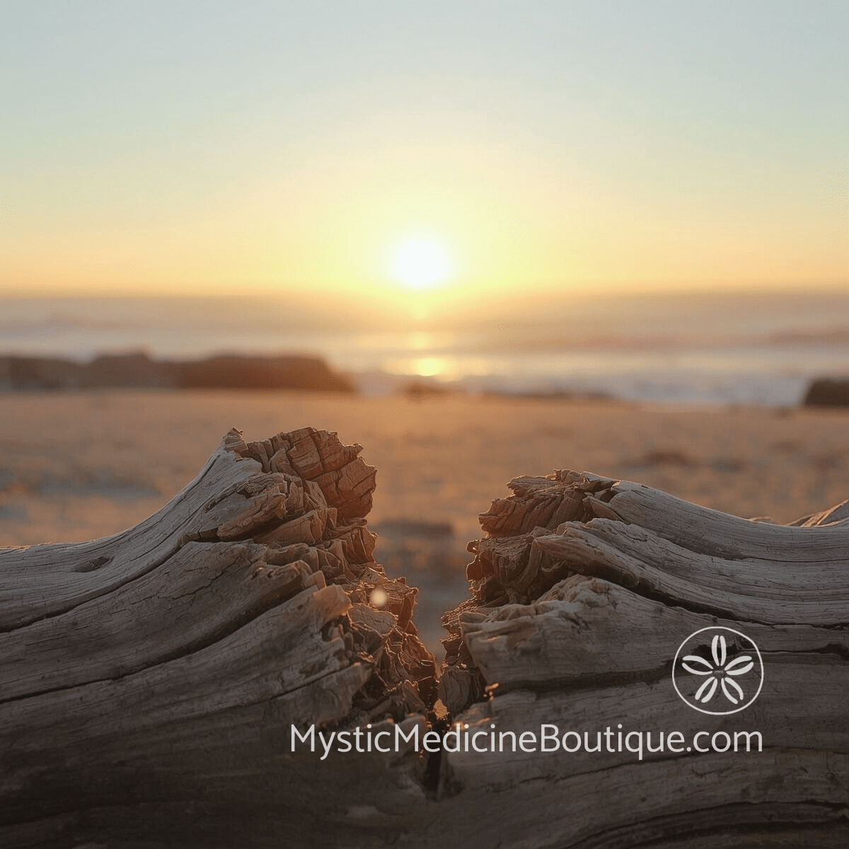 Cracked and split driftwood on a coastal beach at sunrise with golden light breaking through the fracture, representing what faith crisis feels like when spiritual foundations break open