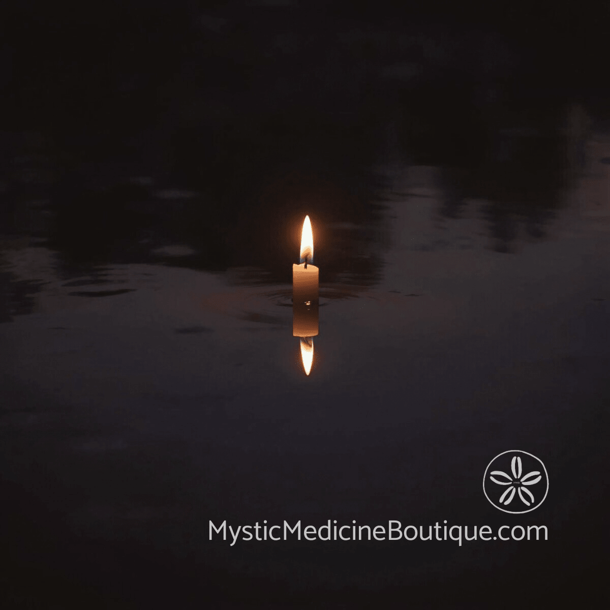 Candle flame floating on dark still water with its reflection below, representing spiritual disconnection and the search for divine connection during faith crisis
