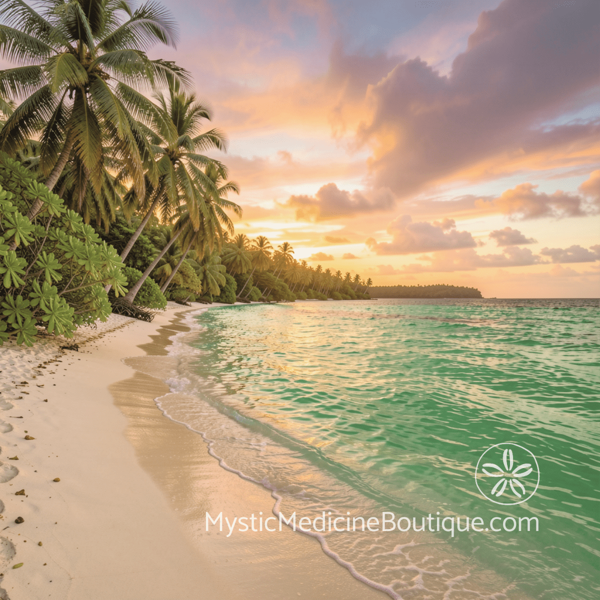 Tropical beach at sunset representing Archangel Raphael healing for spiritual exhaustion when burnout destroys divine connection