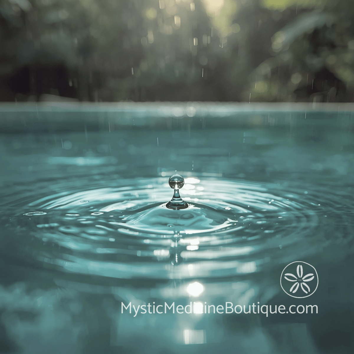 Water droplet creating ripples on turquoise water representing the identity dissolution of career promotion spiritual emergency