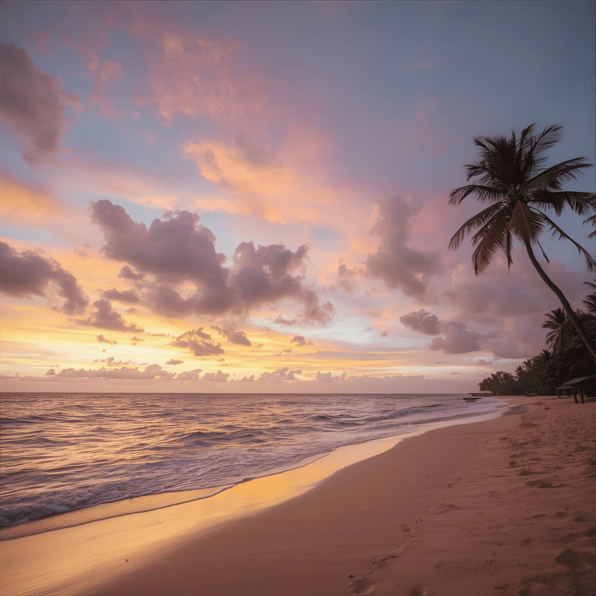 Tropical beach sunset with palm trees for kundalini spiritual emergency grounding and stabilization