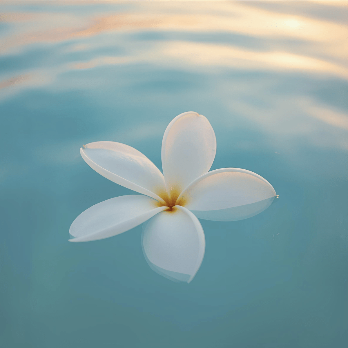 What is spiritual emergency after losing a parent — white plumeria flower floating on soft teal water with warm golden light representing the profound identity loss and existential collapse that parent death triggers beyond ordinary grief