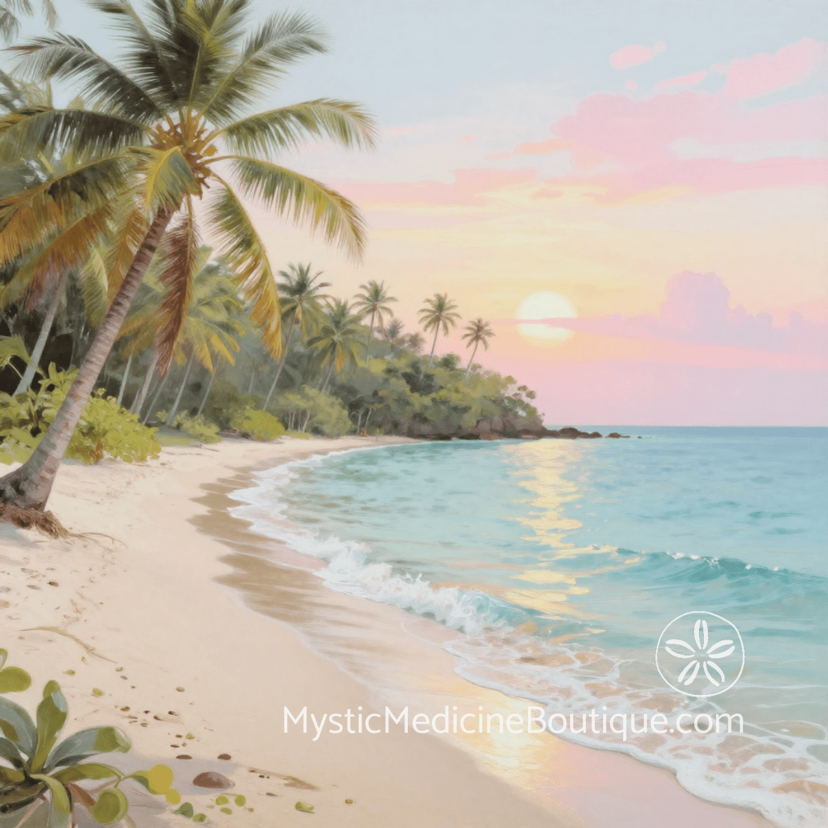 Tropical beach at sunset with palm trees — when energy vampire protection feels overwhelming grounding steps RN Reiki Master