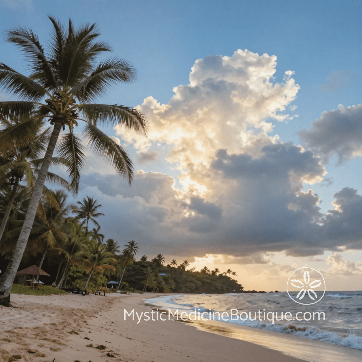Tropical beach at sunset representing energy vampire spiritual crisis Archangel Michael protection and recovery