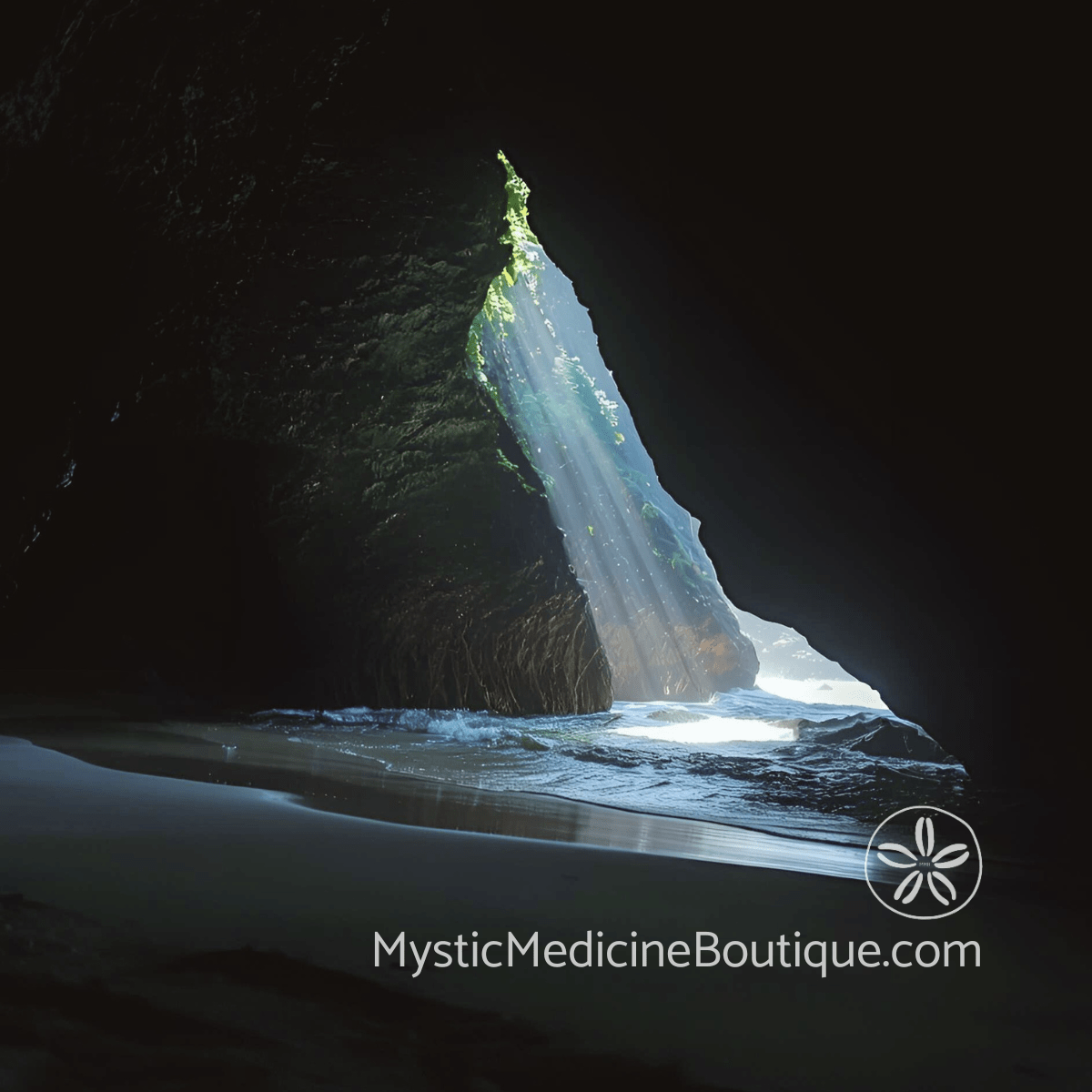 Single shaft of light breaking through cave darkness representing the possibility of emergence after new home spiritual emergency breaks you open