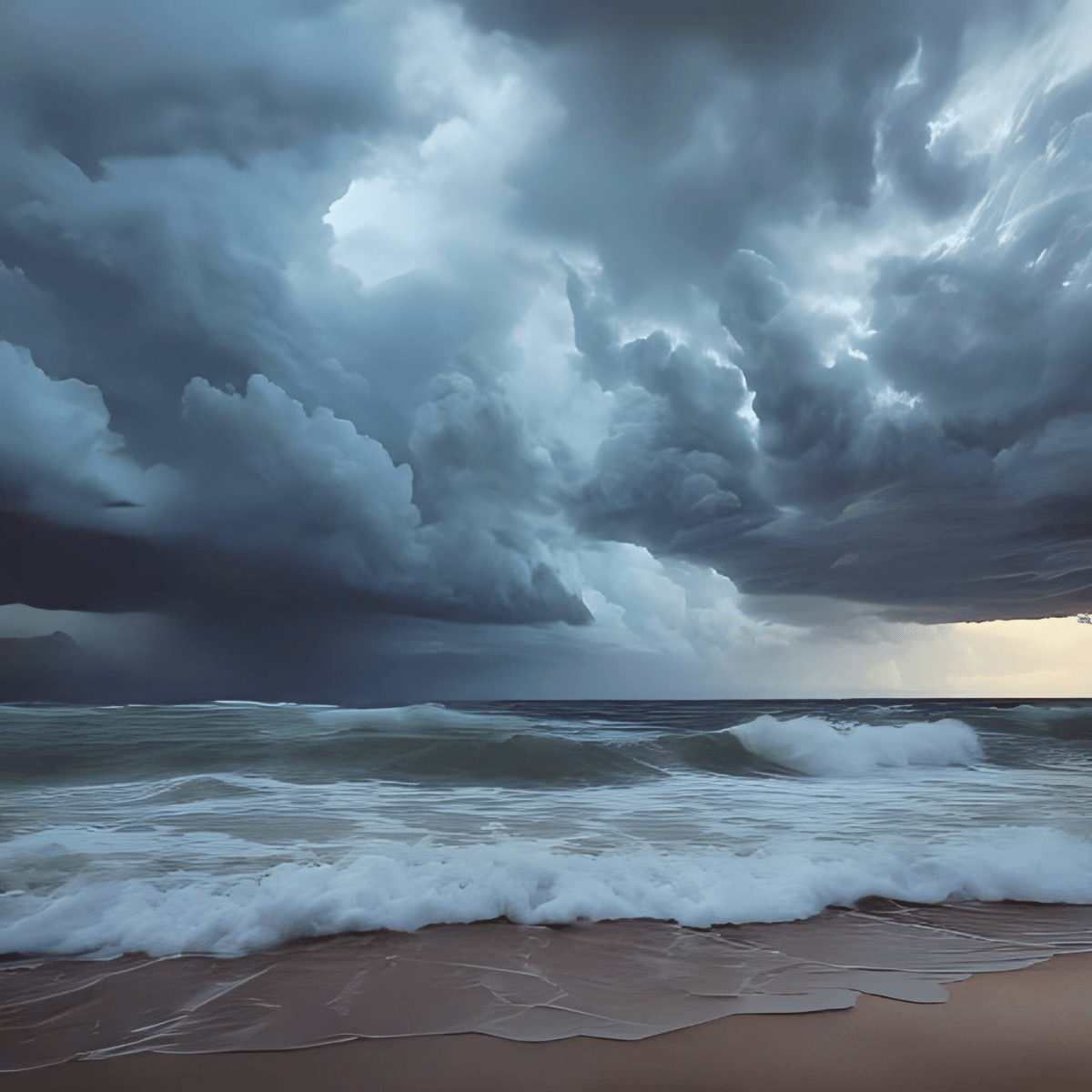 Sudden spouse loss soul crisis — stormy ocean waves under dark turbulent clouds representing the overwhelming trauma and spiritual emergency of sudden partner death