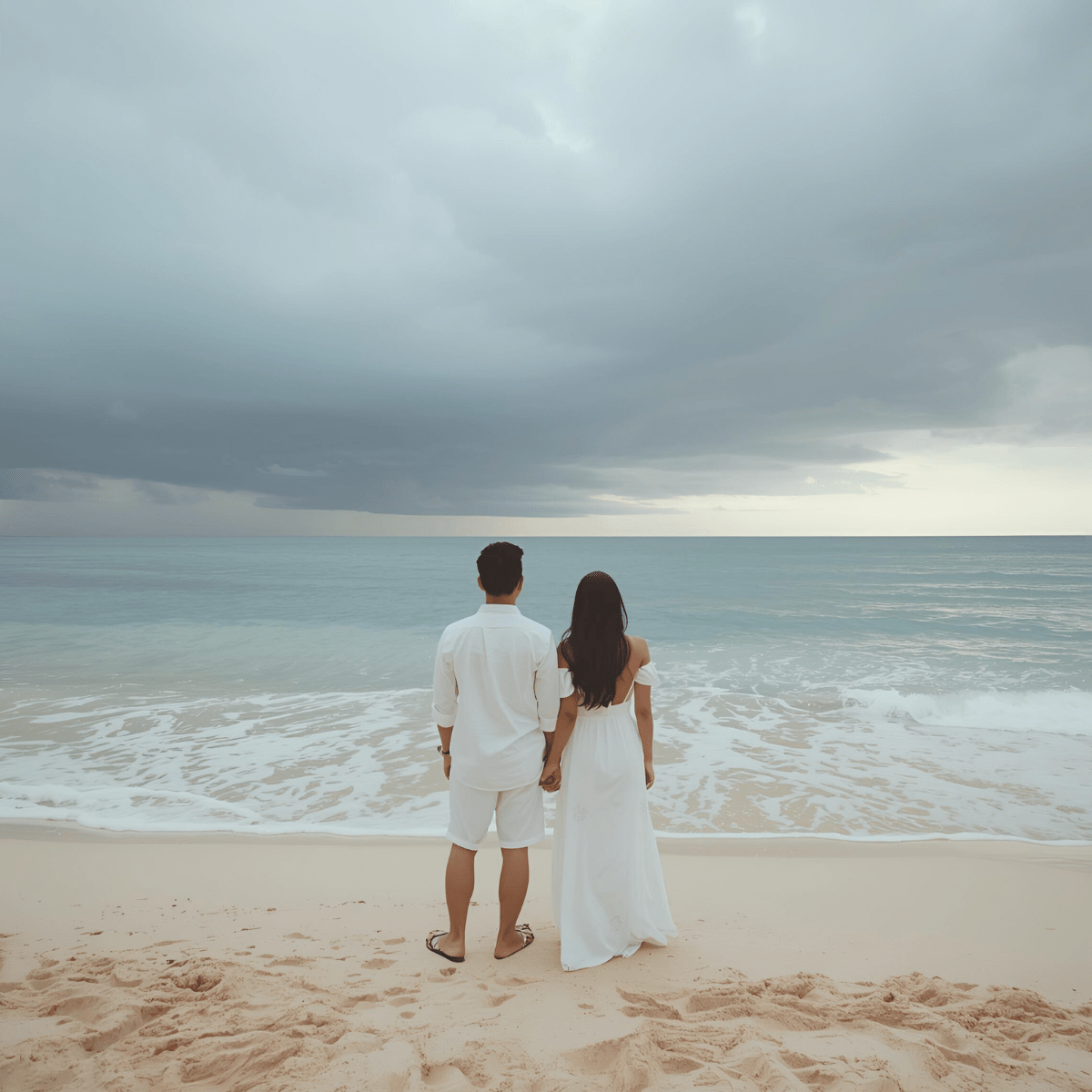 Couple on beach representing traumatic accident spiritual crisis for survivors and families