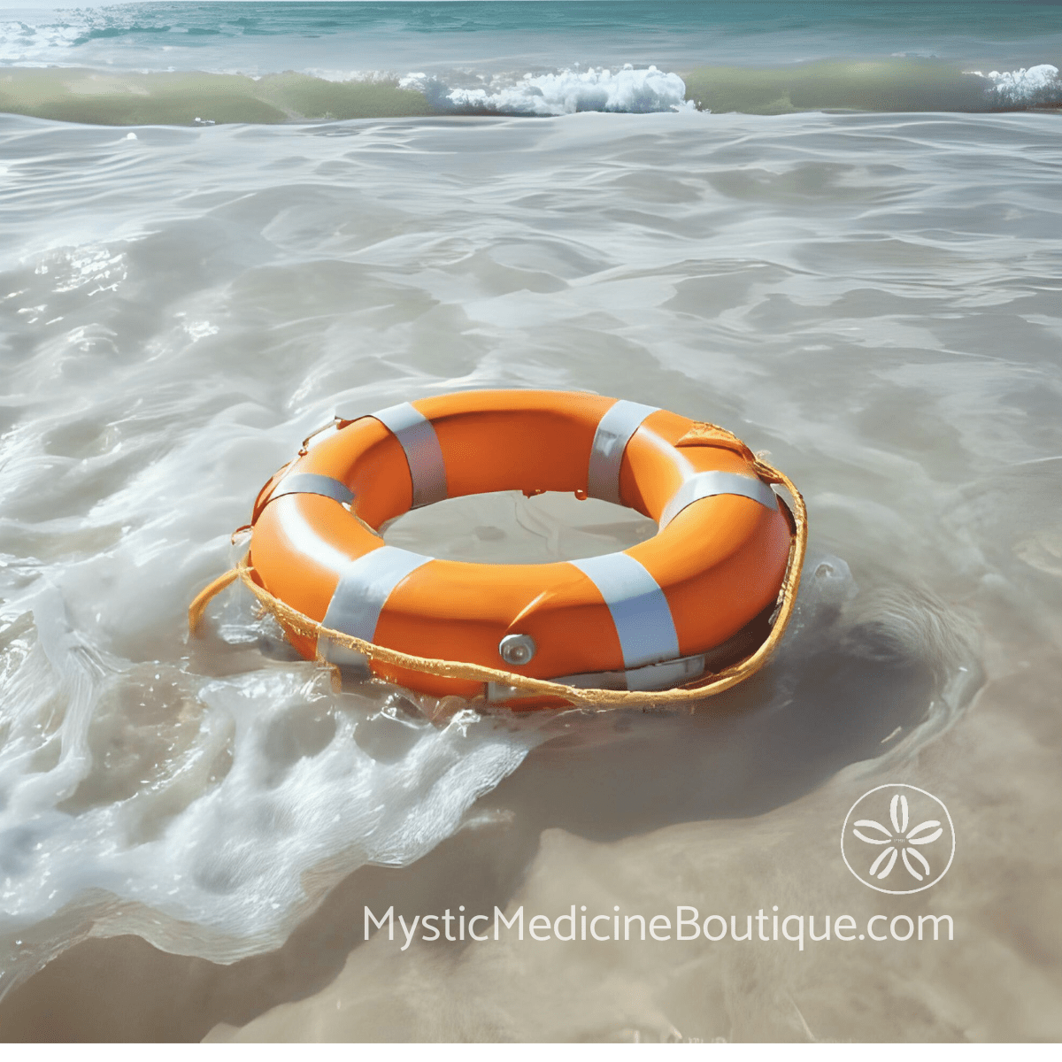 Life preserver on beach representing manifestation backfire spiritual first aid when getting what you wanted triggers immediate crisis