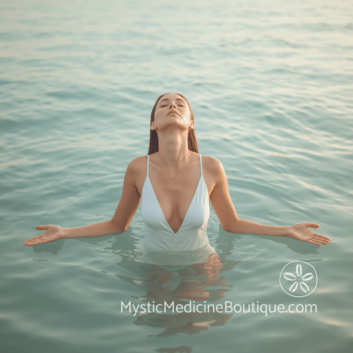 Woman standing in ocean with arms open, eyes closed — why you feel worse after spiritual work, RN Reiki Master explains spiritual burnout signals, Mystic Medicine Boutique