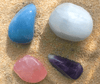Close up of 4 crystals in angelic crystal healing set for divine comfort and heavenly guidance