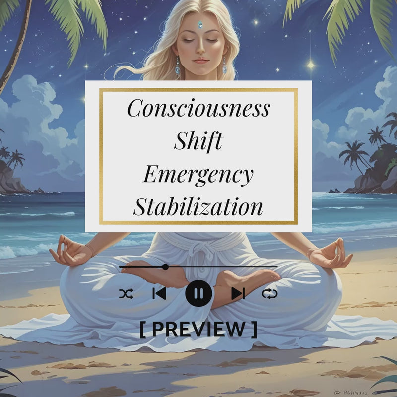 Consciousness Shift Emergency Stabilization meditation preview - spiritual awakening crisis support with professional audio controls on tropical beach meditation scene