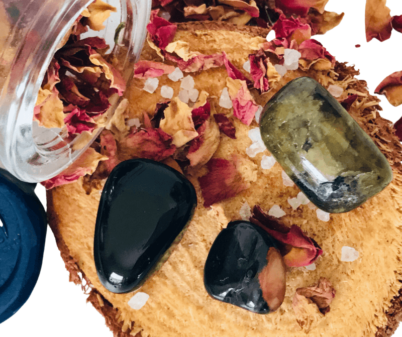 Detail of Psychic protection crystals for spiritual warfare and energy shielding